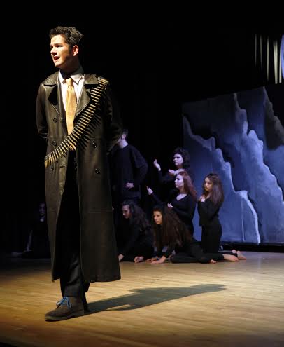 Senior Mikhail Hyde plays King Creon in the NKHS production of Antigone