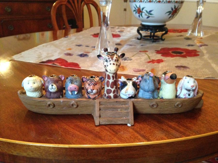 Sophomore Stephanie Kruegers menorah is pictured. It is modeled after Noahs Ark. The Kruegers have a more traditional-looking menorah as well. 