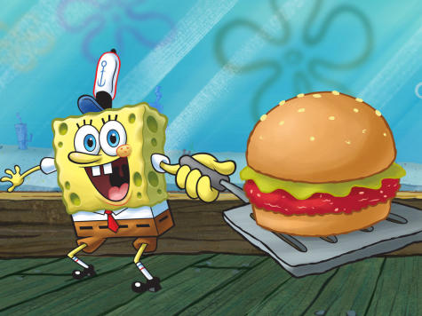 SpongeBob makes a Krabby Patty. 