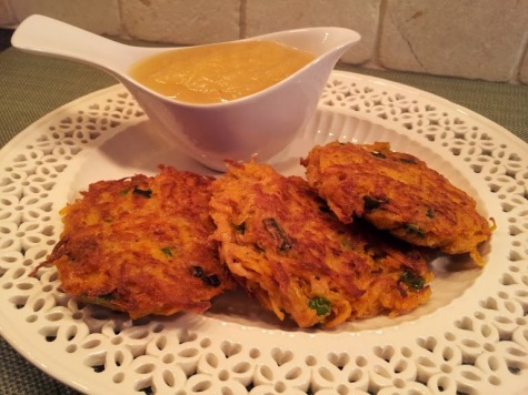 Sweet potato latkes with apple sauce