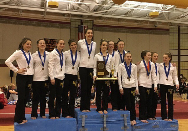 The Gymnastics team after winning the state championship.