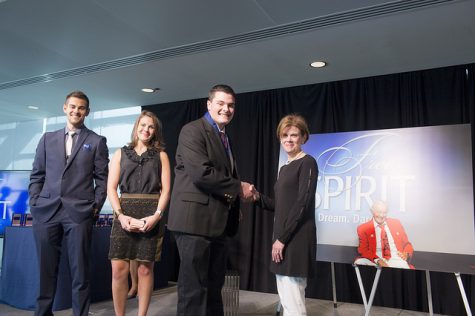 I, Jacob Maguire, receive my diploma from Jan Neuharth (right) at the Newseum on June 22 for successfully completing the conference. AJ (left) and Dani Neuharth-Keusch (second from left) are also pictured. 