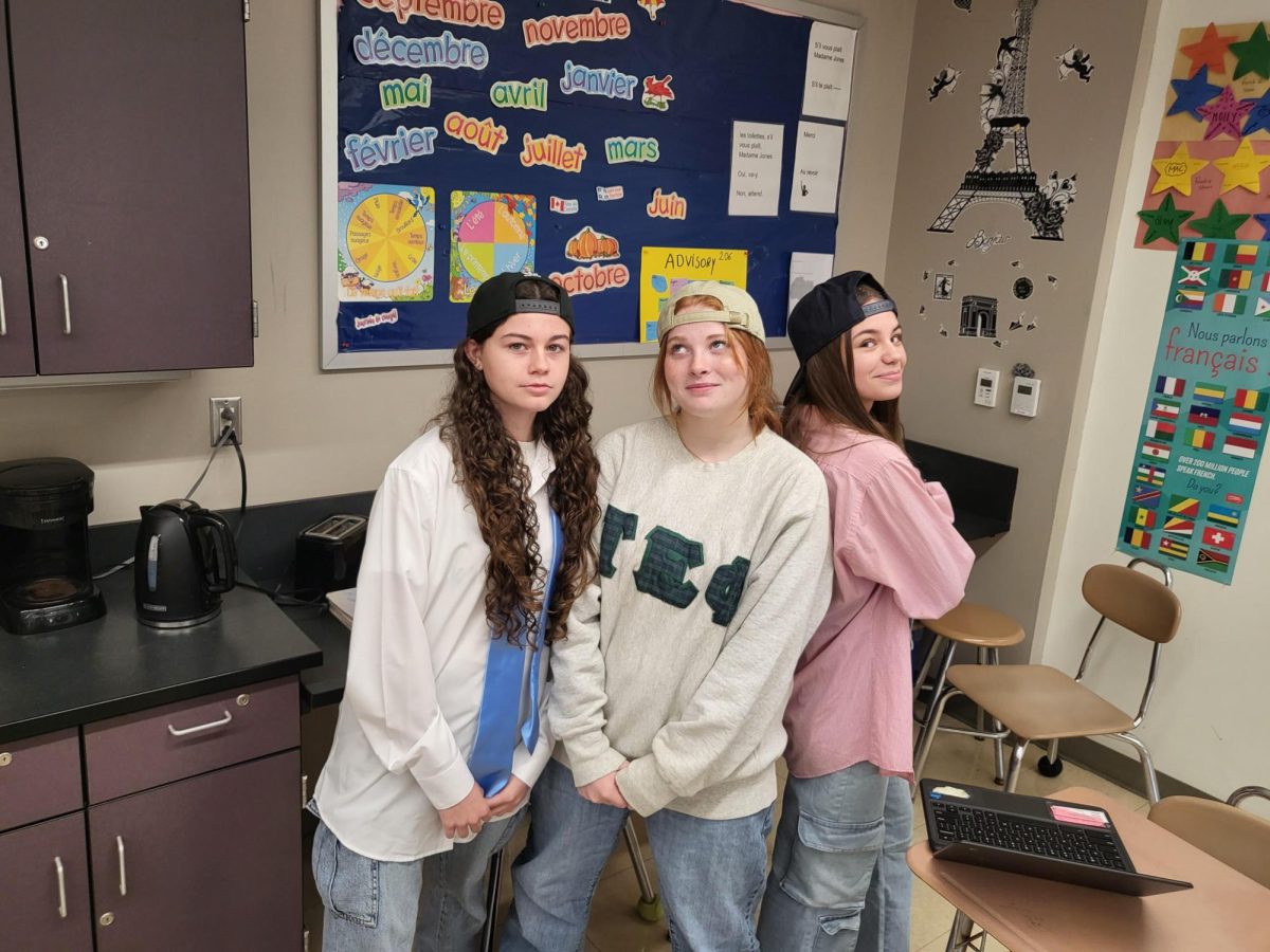 As part of Spirit Week, on Weds., Oct. 16, students dressed in "frat vs. sorority" theme. Sophomores Lola Sheridan, Maddie Sisson, and Brooklyn Serrels showed their school spirit by dressing as frat boys. Advisor, Mrs. Cecile Jones,  said, ¨Spirit Week is a lot of fun for the students. If I was a student I would've loved it. Students still have a little kid in them which is great.¨ 